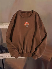 Mushroom Print Pullover Sweatshirt Crew Neck for Fall & Winter Women