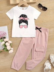 Toddler Girl's Sunglasses Graphic T-shirt & Casual Pants