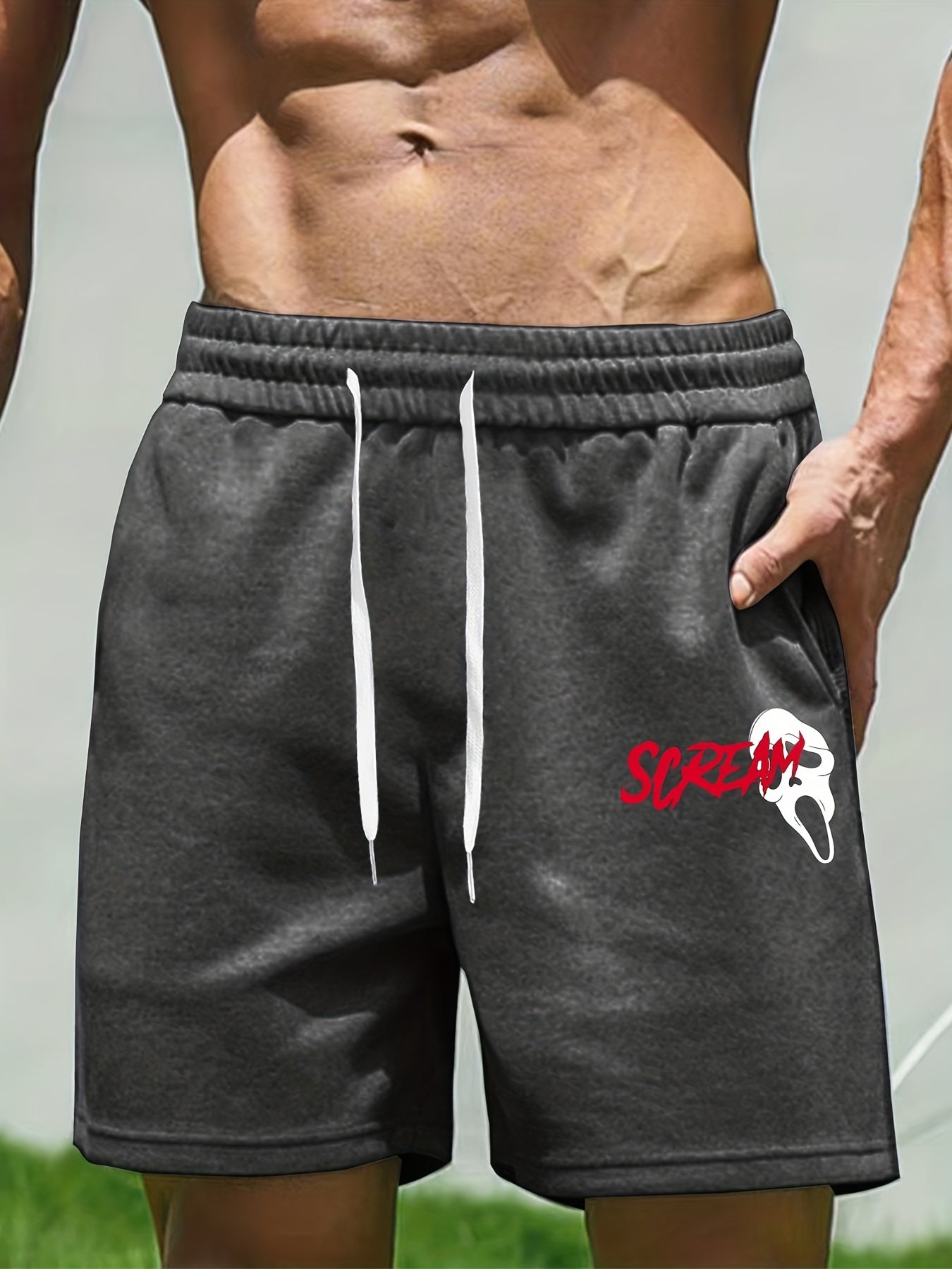 Men's Scream & Ghost Face Print Comfy Shorts
