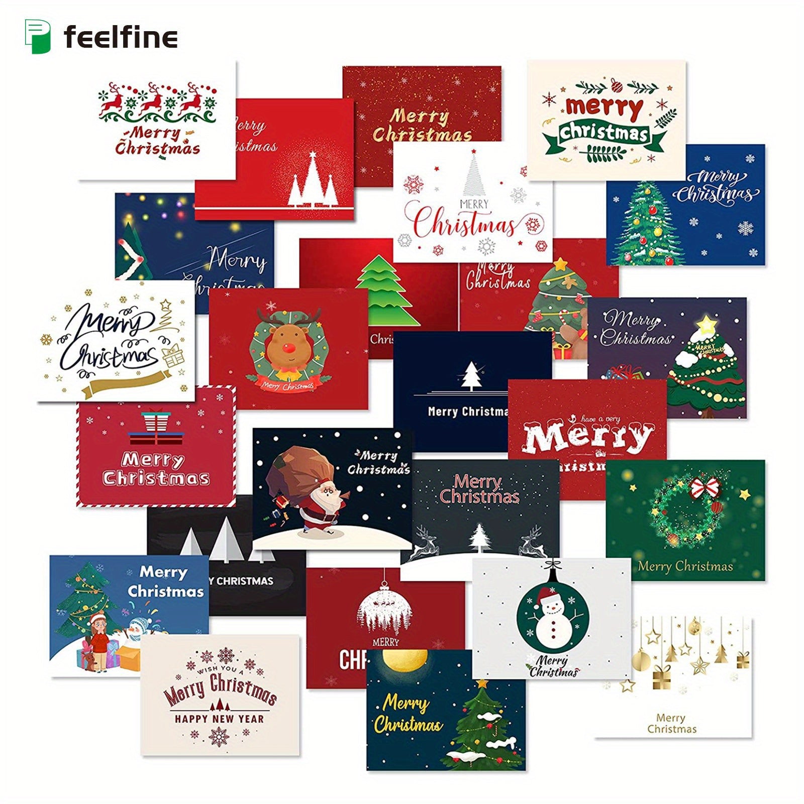 Feelfine Christmas Cards 50pcs Boxed - Modern Design - Blank Greeting Bulk