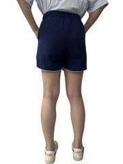 Contrast Trim Pocket Shorts Elastic Waist Shorts