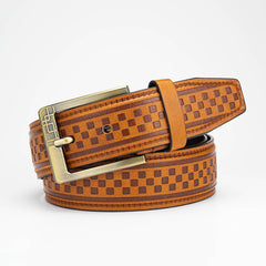Men's Plaid Embossed Belt with Alloy Pin Buckle