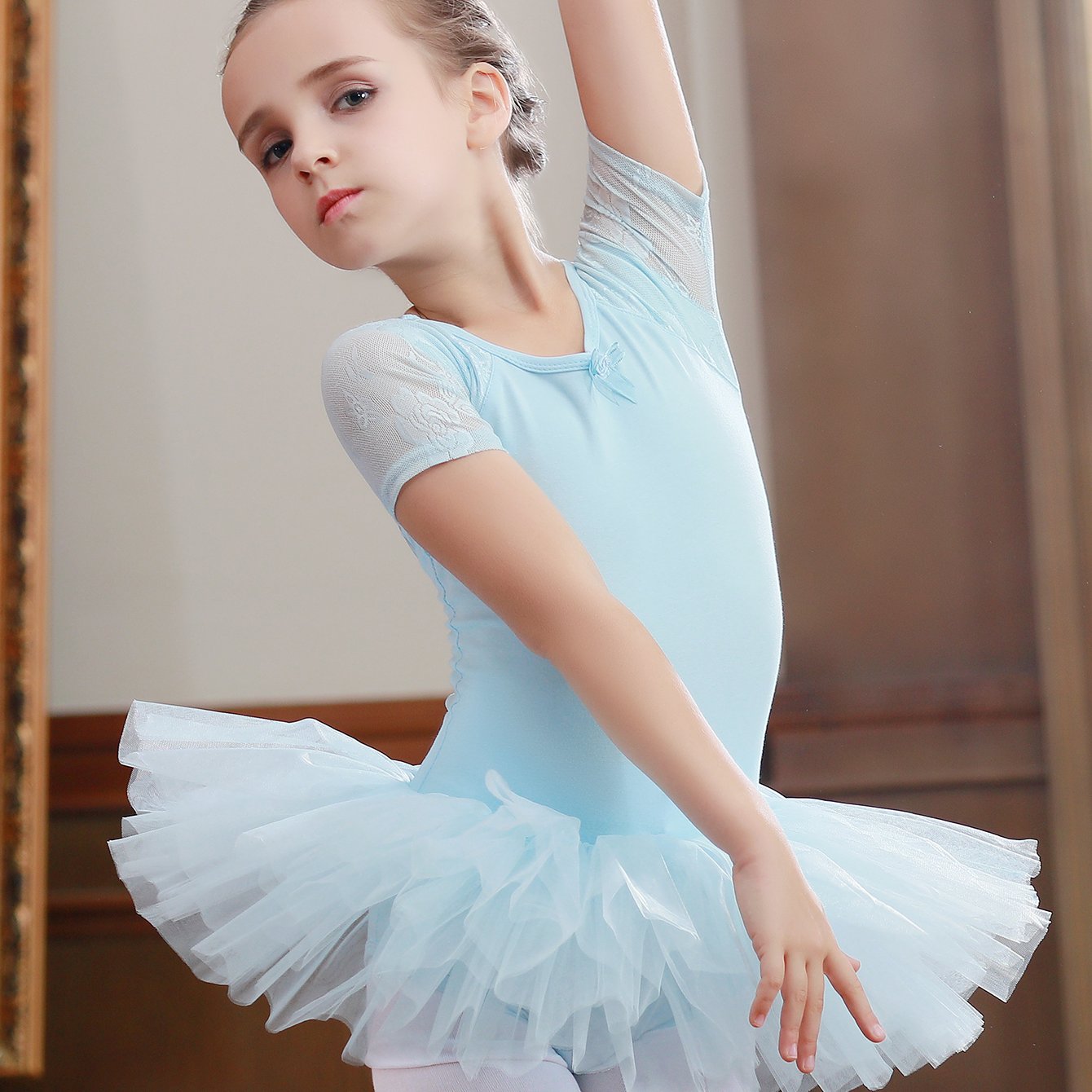 Girls Breathable Ballet Dance Skirt Kids Summer Short-sleeved Sports Princess