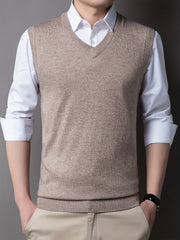 Men's V-Neck Sleeveless Wool Vest Tank Top for Autumn/Winter