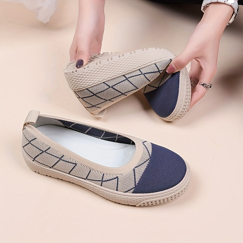 Women's Geometric Platform Loafers Slip On Shoes Comfortable Flat Shoes
