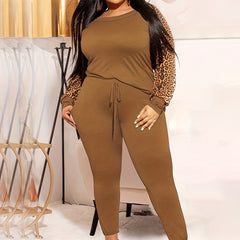 Colorblock Leopard Print Top & Leggings Set