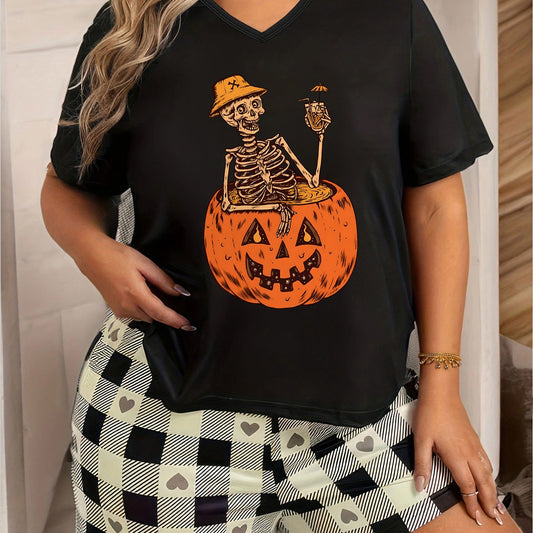Halloween Loungewear Top Women's Short Sleeve V Neck Pajama