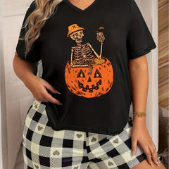 Halloween Loungewear Top Women's Short Sleeve V Neck Pajama