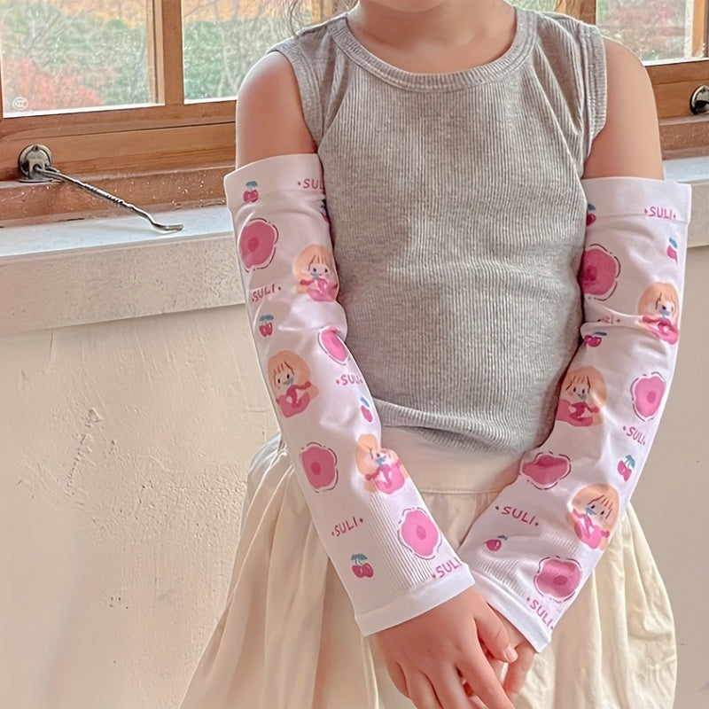 Baby Kids Girls Cartoon UV Protection Arm Ice Silk Sleeves Summer Clothes