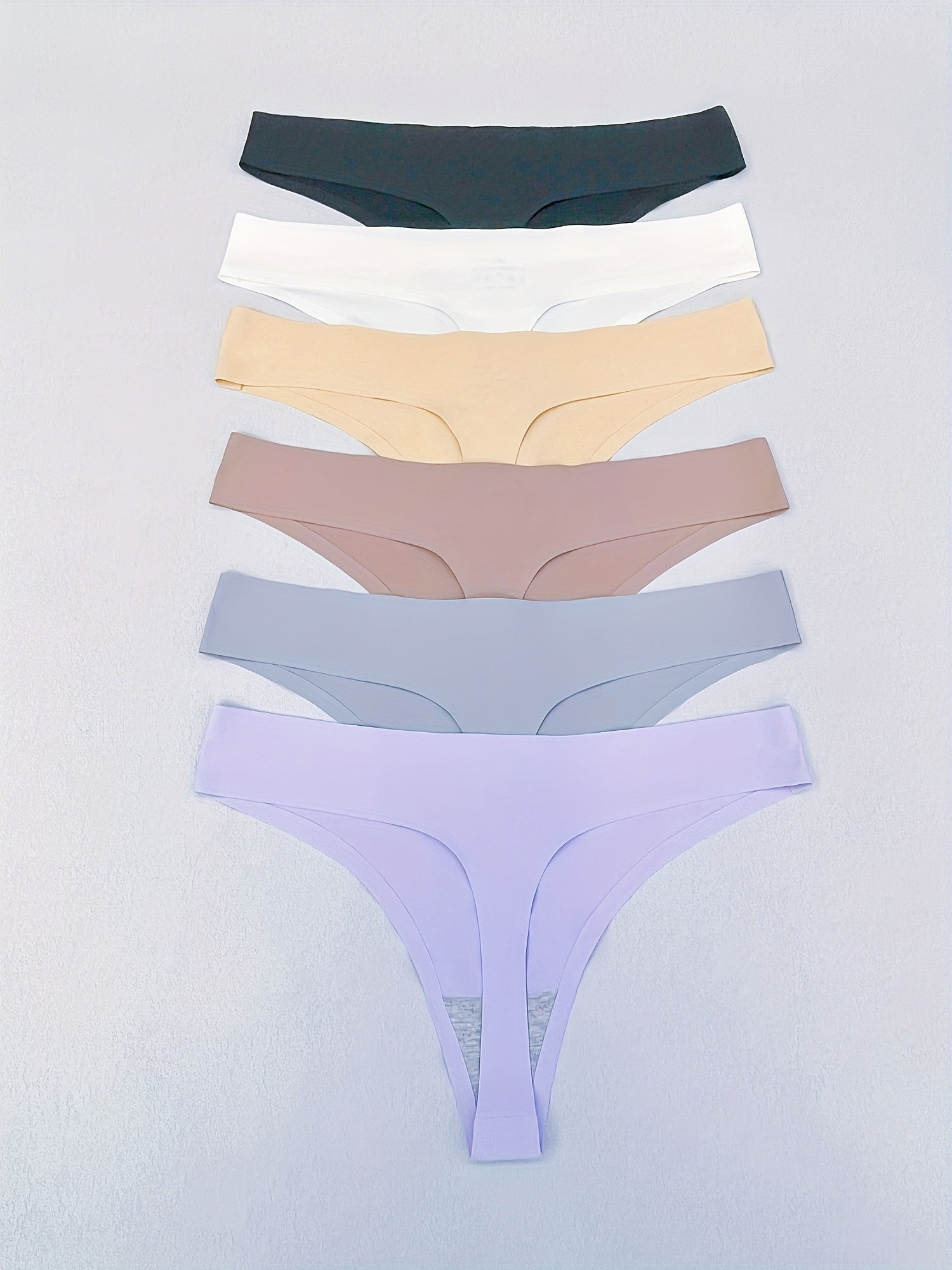 6pcs Seamless Solid Thongs Soft & Comfy Stretchy Intimates Panties