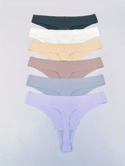 6pcs Seamless Solid Thongs Soft & Comfy Stretchy Intimates Panties