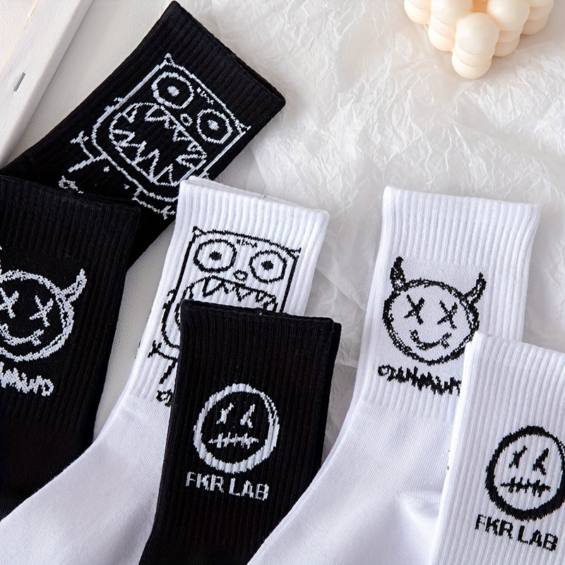 6 Pairs Devil Print Socks Halloween Mid Tube Women's Stockings