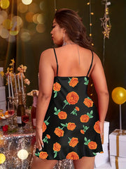 Satin Floral Print V Neck Cami Sleep Dress