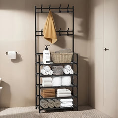 Entrance Coat Rack Shoe Rack with Storage Shelves and Hooks
