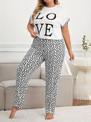 Loungewear Set: Graphic Tee & Heart Print Pants Pajama