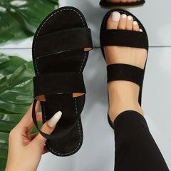Women's Double Strap Flat Sandals Open Round Toe Slip On Shoes