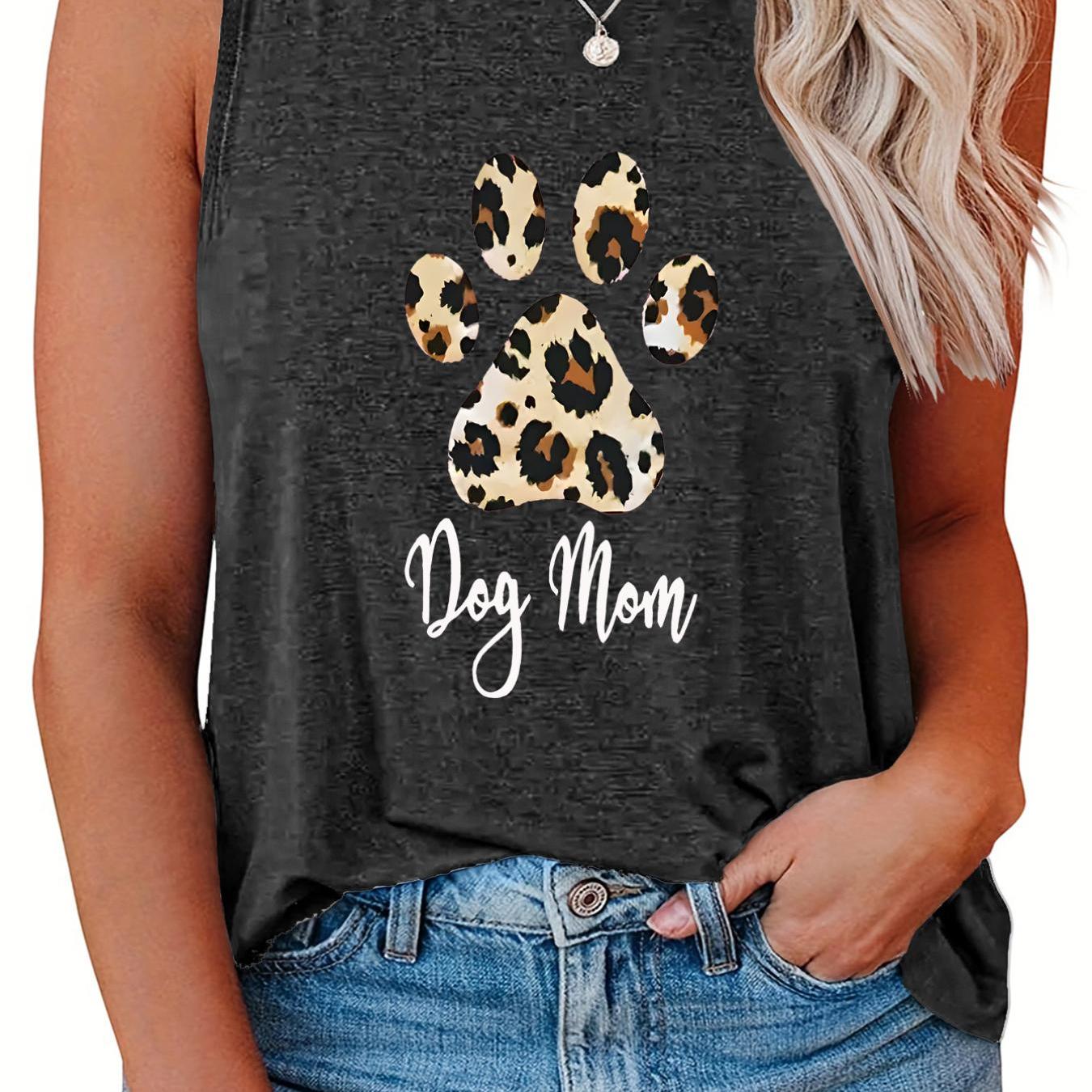 Leopard Paw & Letter Print Tank Top