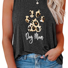 Leopard Paw & Letter Print Tank Top