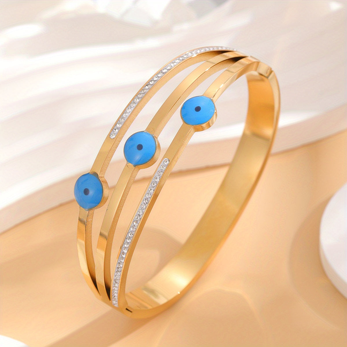 24K Gold Plated Devil's Eye Bracelet Rhinestone Decor Gift