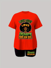 Women's Plus Figure & Slogan Print Top & Shorts Set