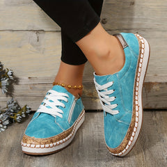 Women's Side Zipper Sneakers Casual Lace Up Outdoor Shoes