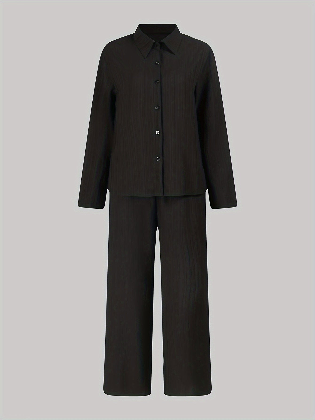 Solid Shirt & Pants Two Piece Set