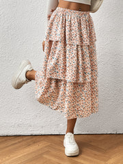 Boho Floral Print Tiered Maxi Skirts High Waist for Spring & Summer