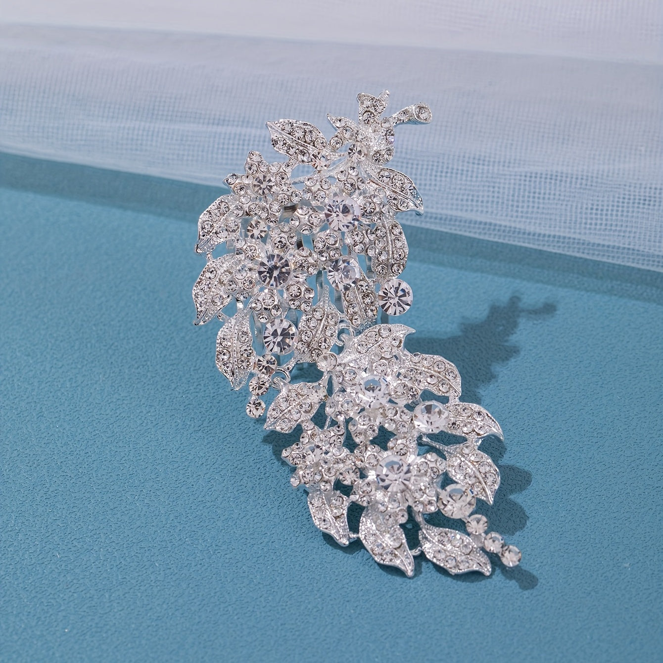 Silver Rhinestone Flower Hair Comb for Girls