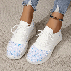 Women's Glitter Sequins Platform Sneakers Lace Up Outdoor Shoes Pink
