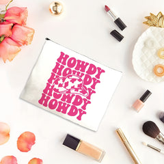 Hot Pink Western Cow Print Makeup Pouch with Zipper