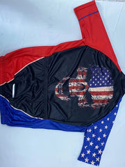 YTCYCLE Skeleton Head & US Flag Men's Zip Up Short Sleeve Cycling Jersey