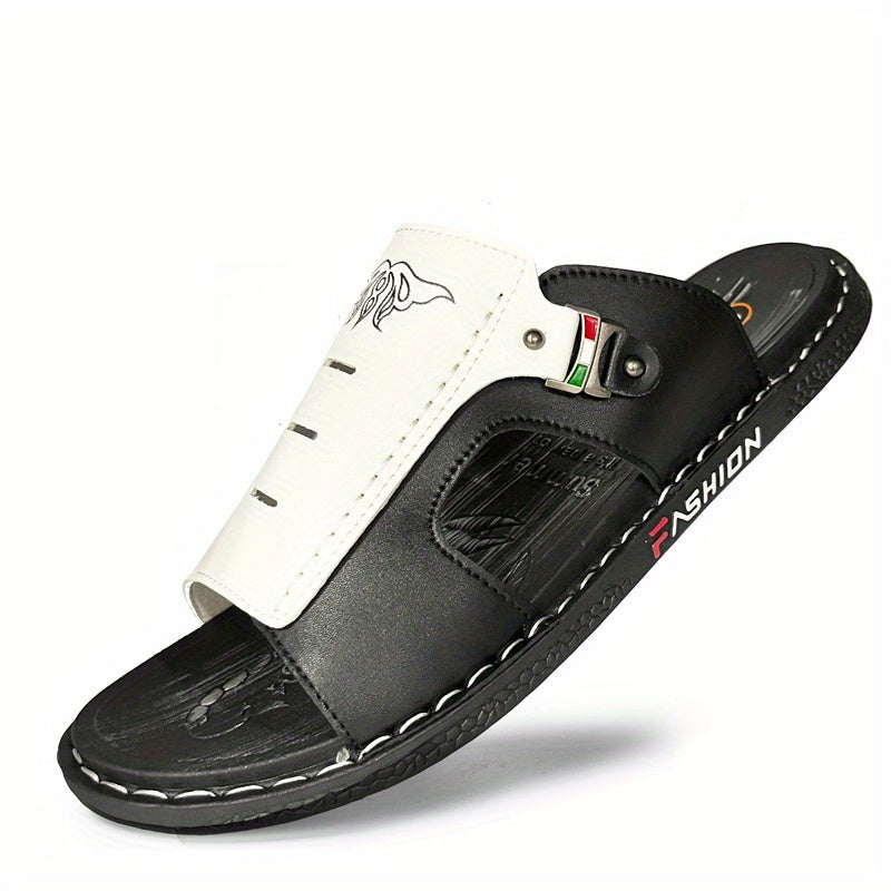 Men's PU Leather Slides Sandals Casual Non Slip Slippers
