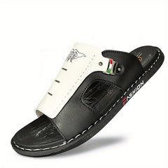Men's PU Leather Slides Sandals Casual Non Slip Slippers