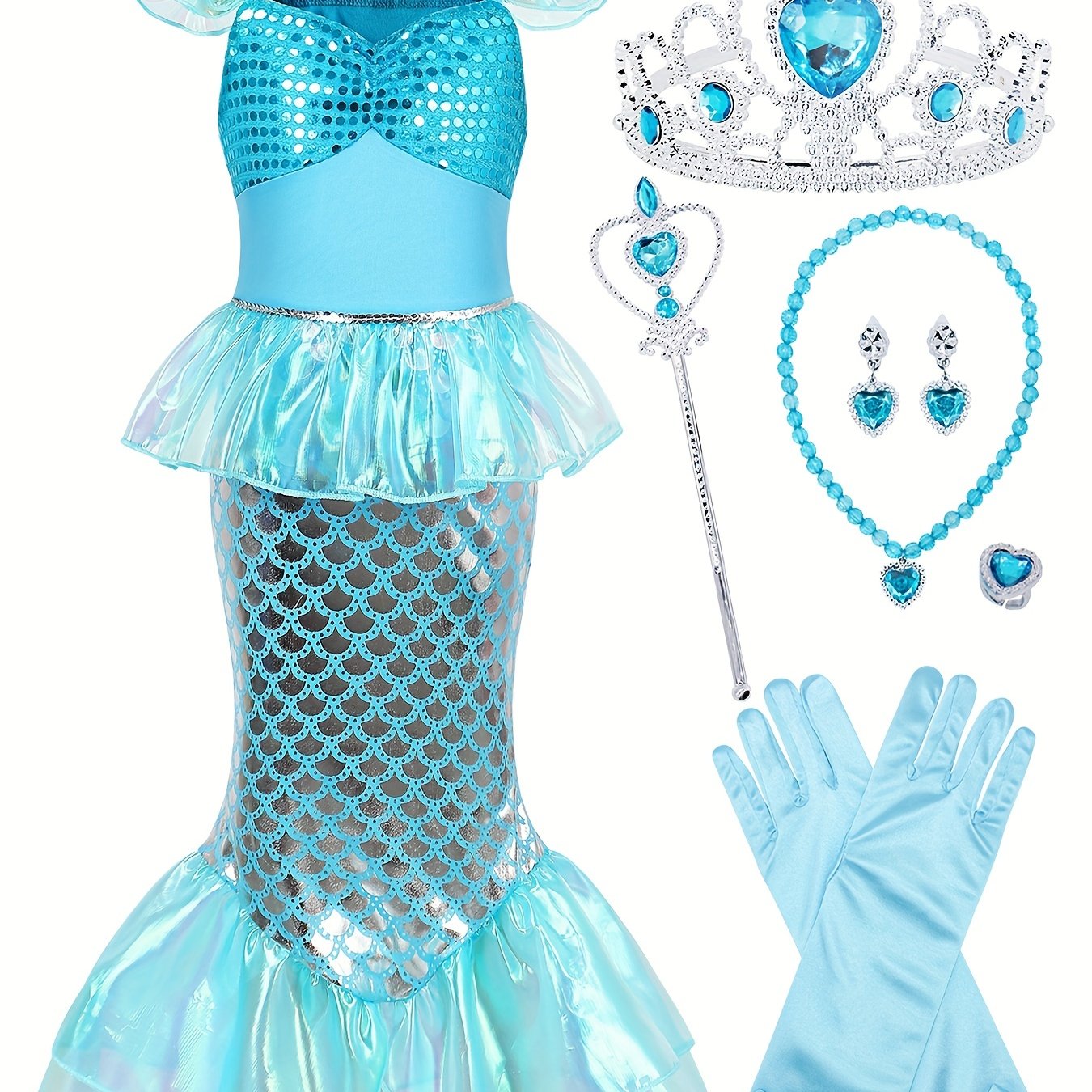 Mermaid Princess Dress With Accessories Set - Fairy Tale Cosplay Costume