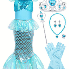 Mermaid Princess Dress With Accessories Set - Fairy Tale Cosplay Costume