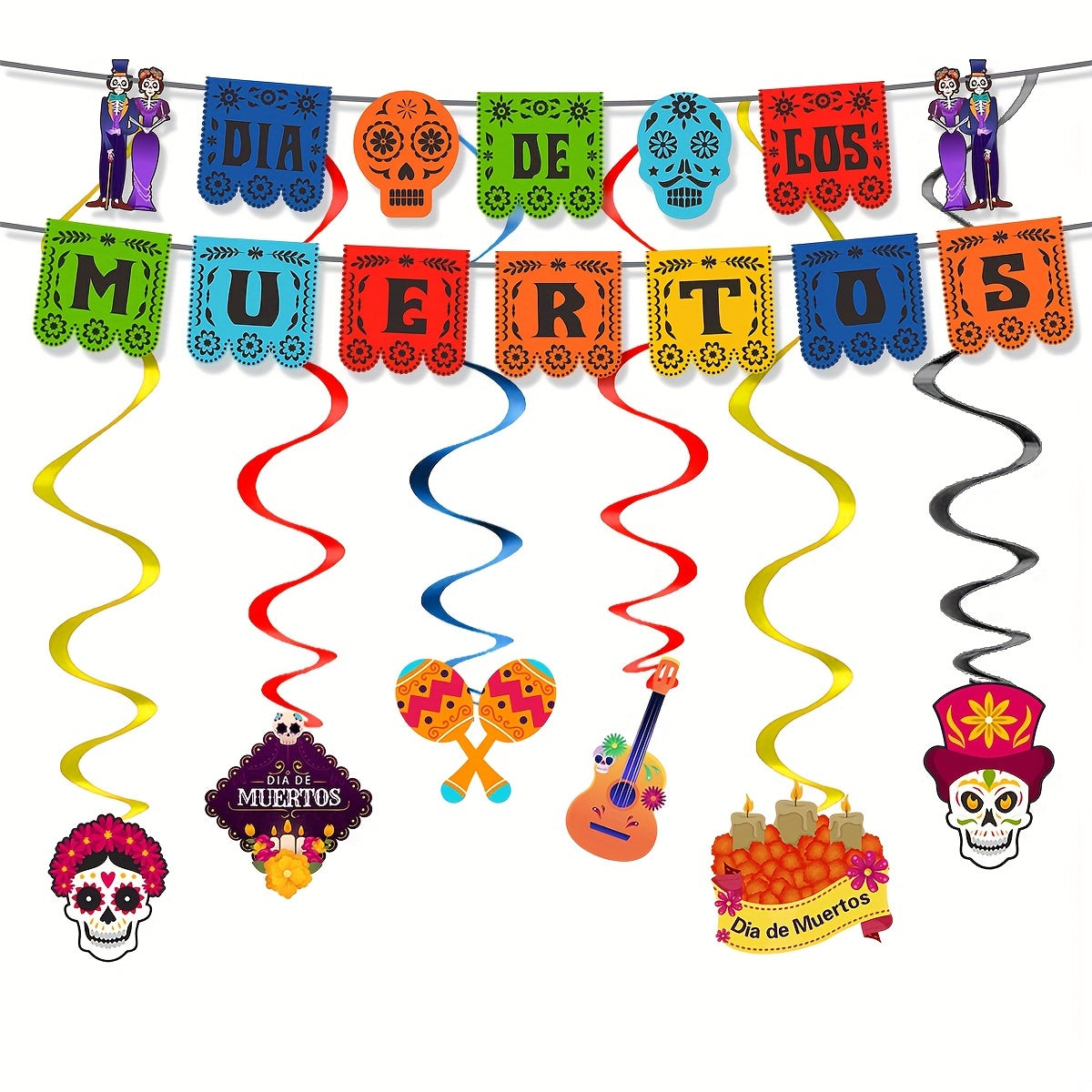 Day Of The Dead Party Decoration Flower Spiral Banner
