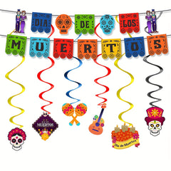 Day Of The Dead Party Decoration Flower Spiral Banner