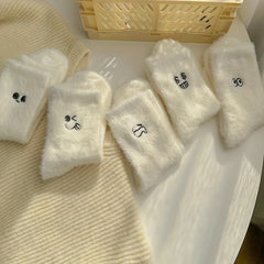 Teen's Cartoon Expression Knitted Crew Socks, 5 Pairs