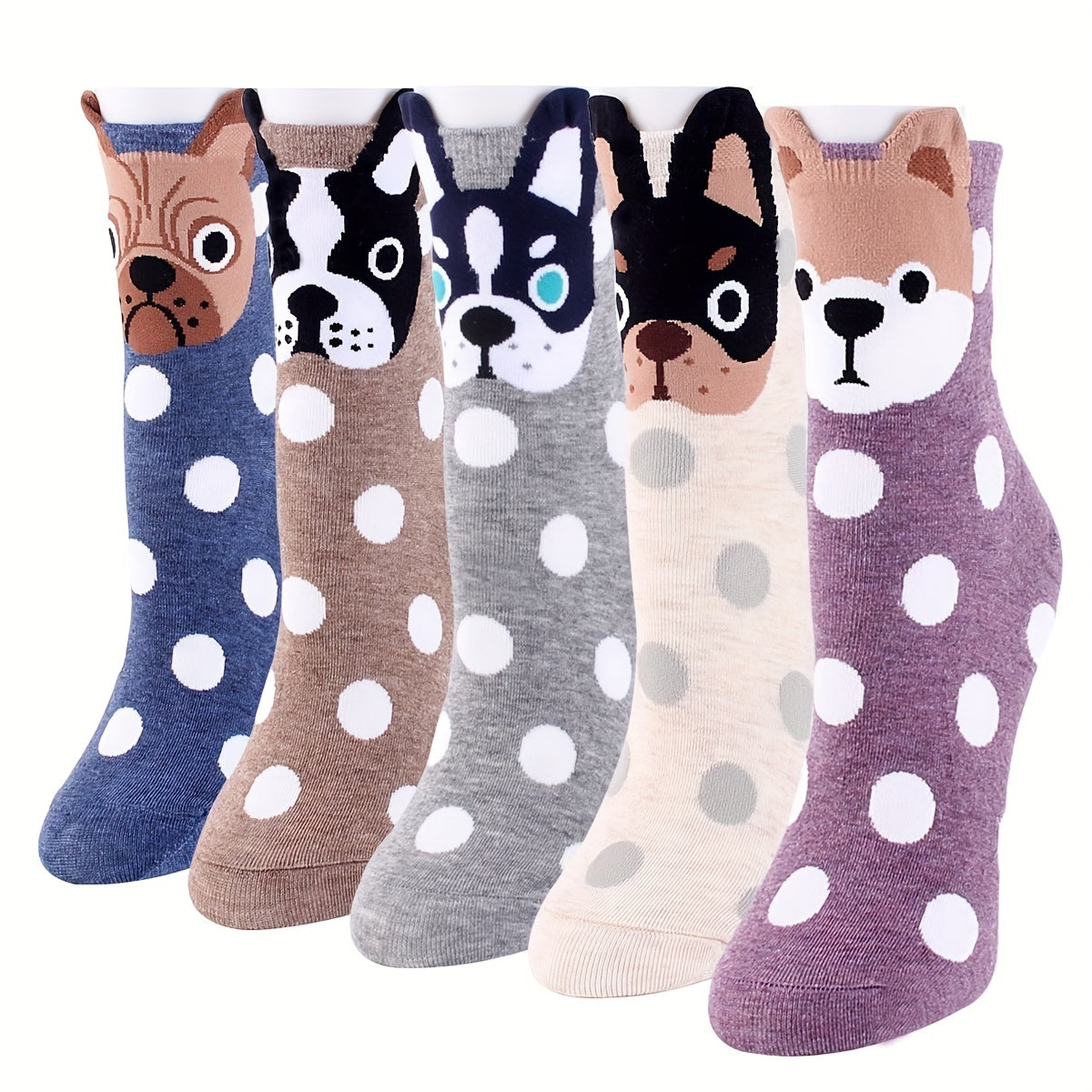 5 Pairs Cartoon Dog Pattern Socks Mid Tube Women's Stockings