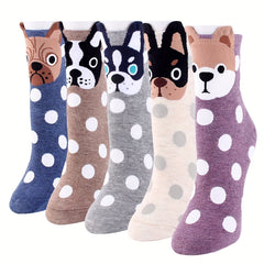 5 Pairs Cartoon Dog Pattern Socks Mid Tube Women's Stockings