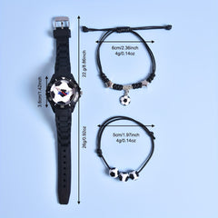 Boys' Soccer Watch Set 3pcs Silicone Strap Quartz Sports Football Motifs