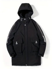 Men's Hooded Puffer Jacket Warm Winter Big Pockets Solid Coat
