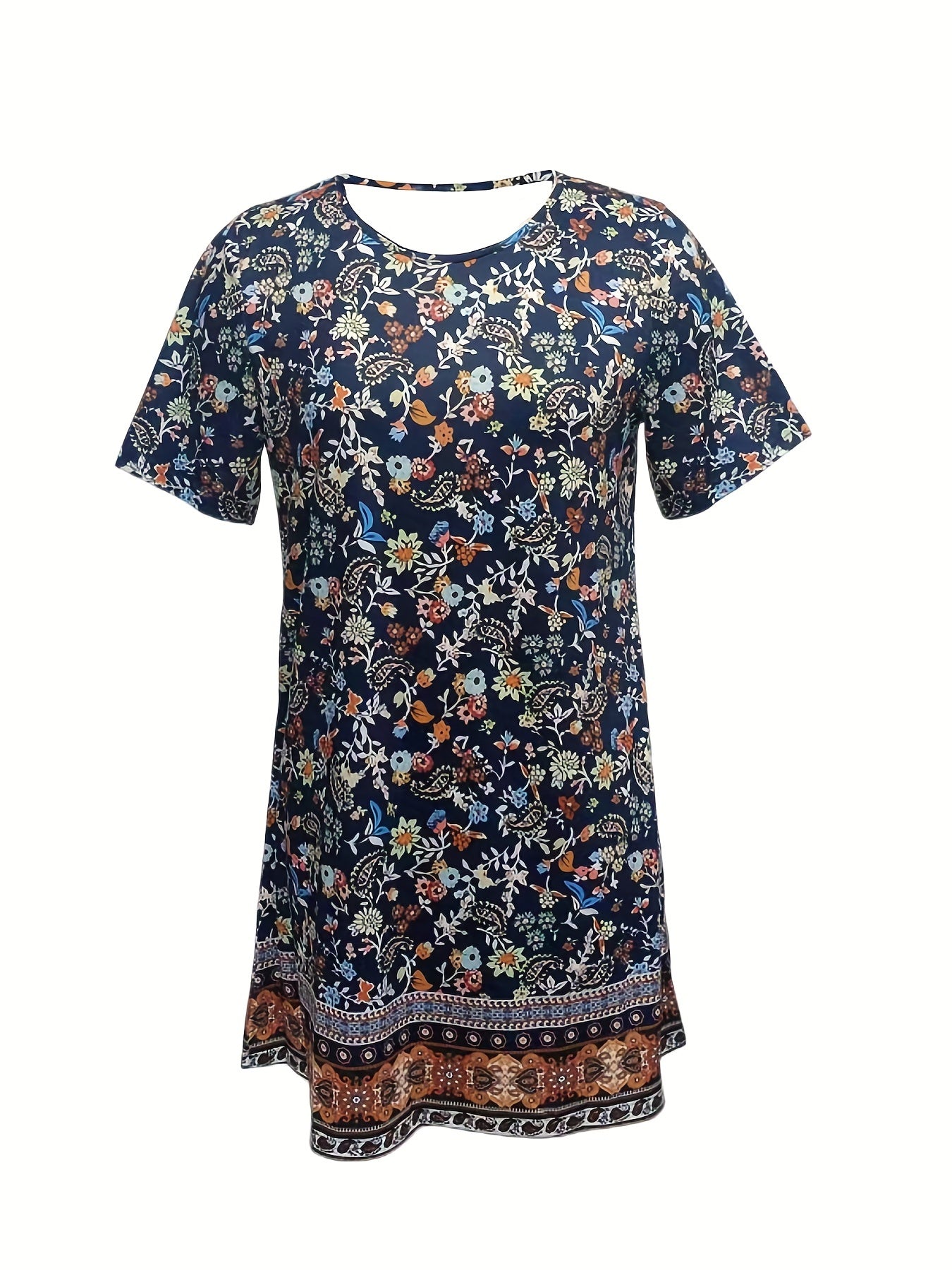 Paisley Print Dress Boho Crew Neck Short Sleeve Summer Dress Women's Clothing