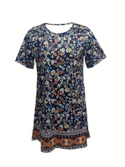 Paisley Print Dress Boho Crew Neck Short Sleeve Summer Dress Women's Clothing
