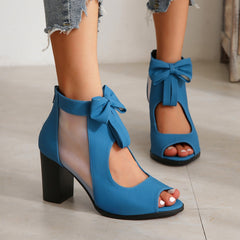 Cut Out Bow Tie Heeled Ankle Boots