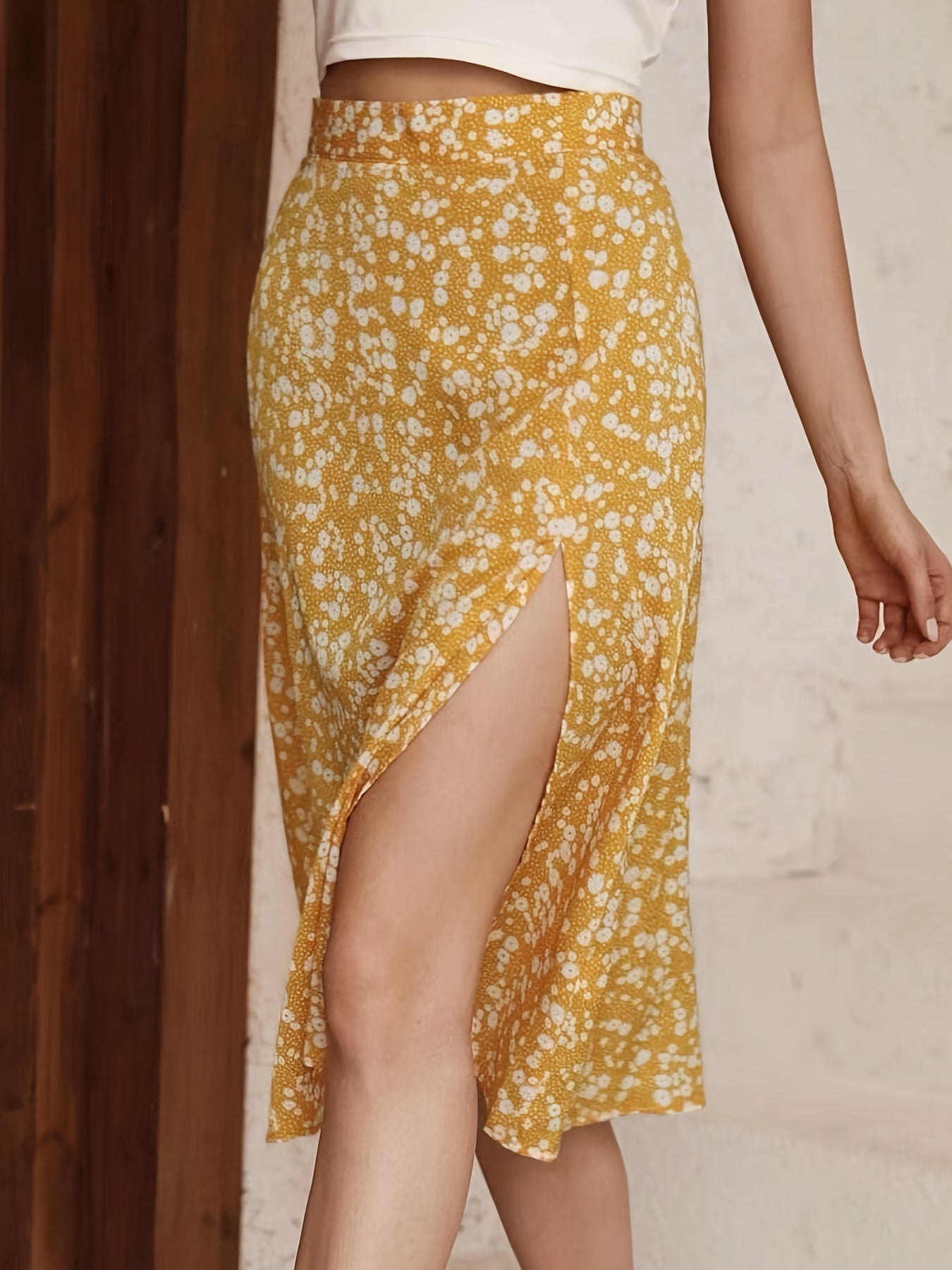 Floral Print Split Skirt High Waist Casual Summer Women's Clothing
