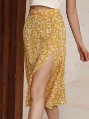 Floral Print Split Skirt High Waist Casual Summer Women's Clothing
