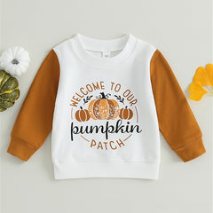 Girls Pumpkin Colorblock Graphic Crew Neck Sweatshirt Halloween Pullovers