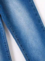 Girls' Stretch Straight Leg Jeans Slightly Frayed Denim Trousers