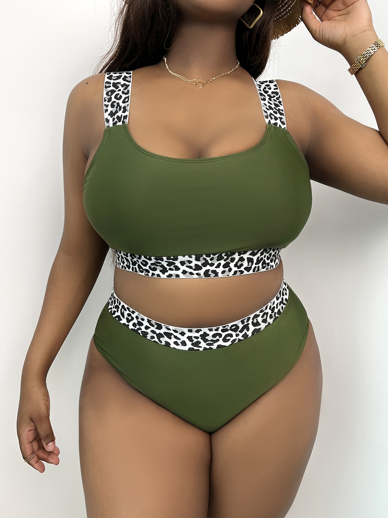 Leopard Print Bikini Set High Stretch Casual S